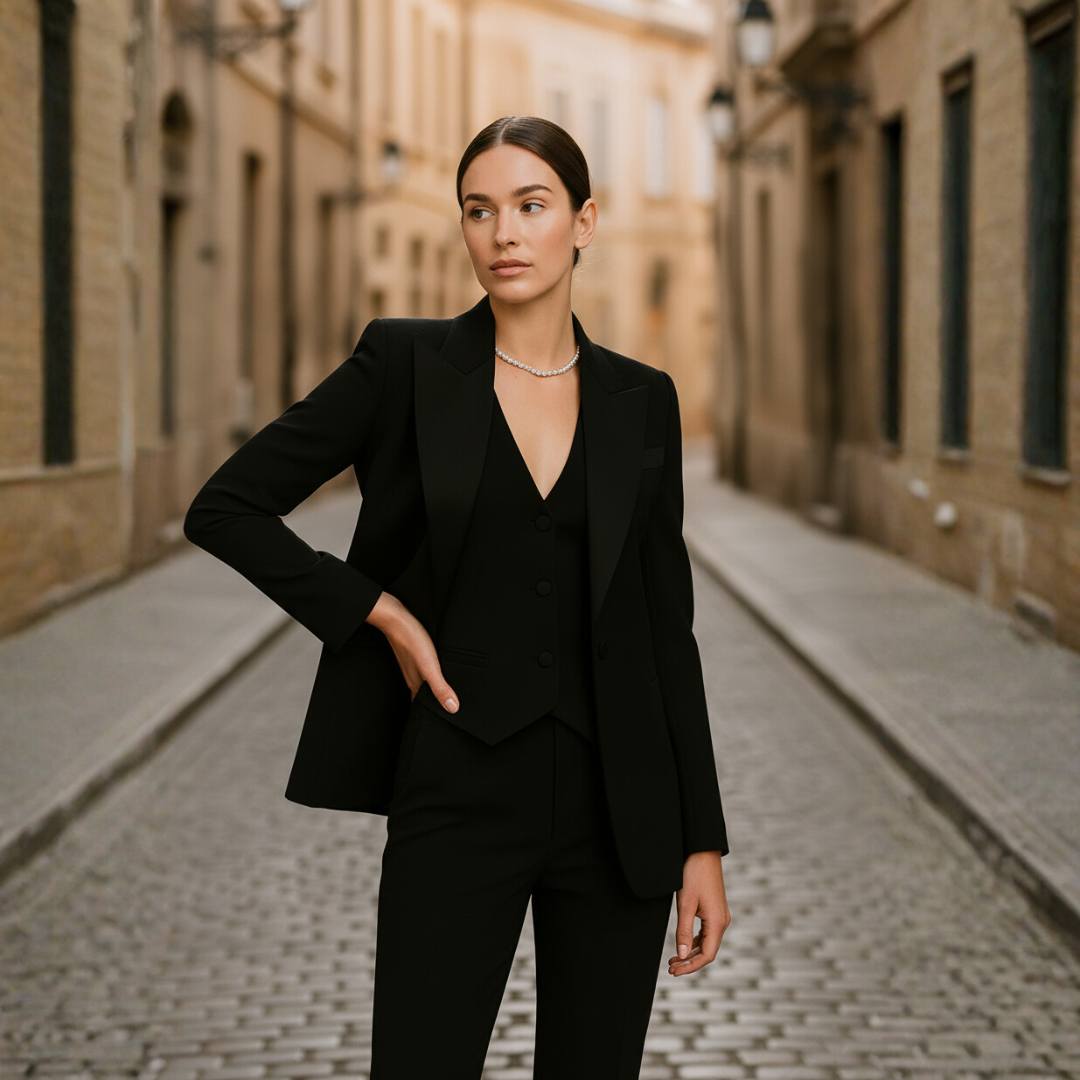 Women's slim fit 3-piece business suit set blazer vest pants tailored professional ceremonial wear