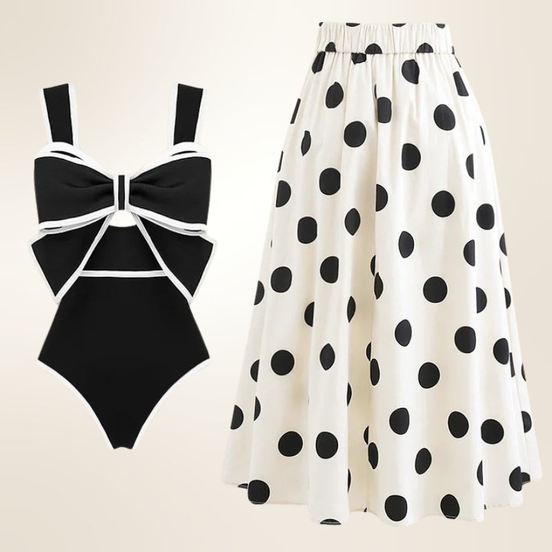 Ormella one-piece swimsuit with pull-on skirt, defined paneling, soft breathable fabric for active women