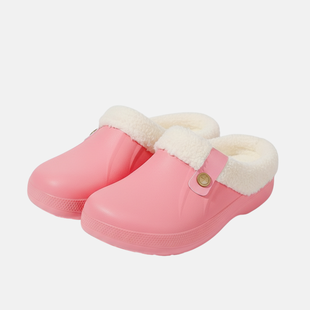 Women's fleece-lined water-resistant wide fit slip-on clogs with adjustable swivel strap for winter