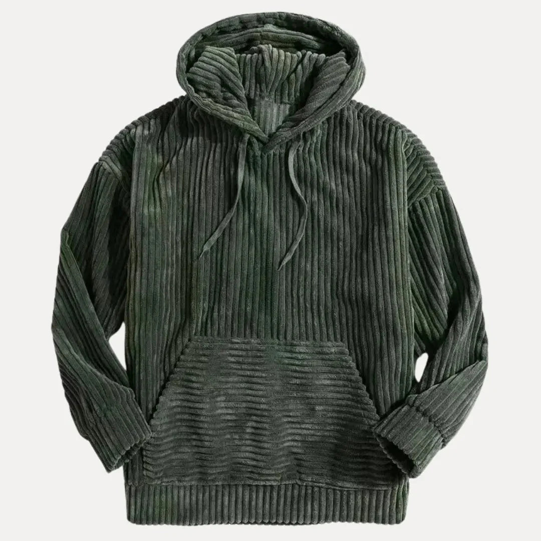 Men's corduroy hoodie thickened cotton velveteen texture front pocket casual comfort pullover