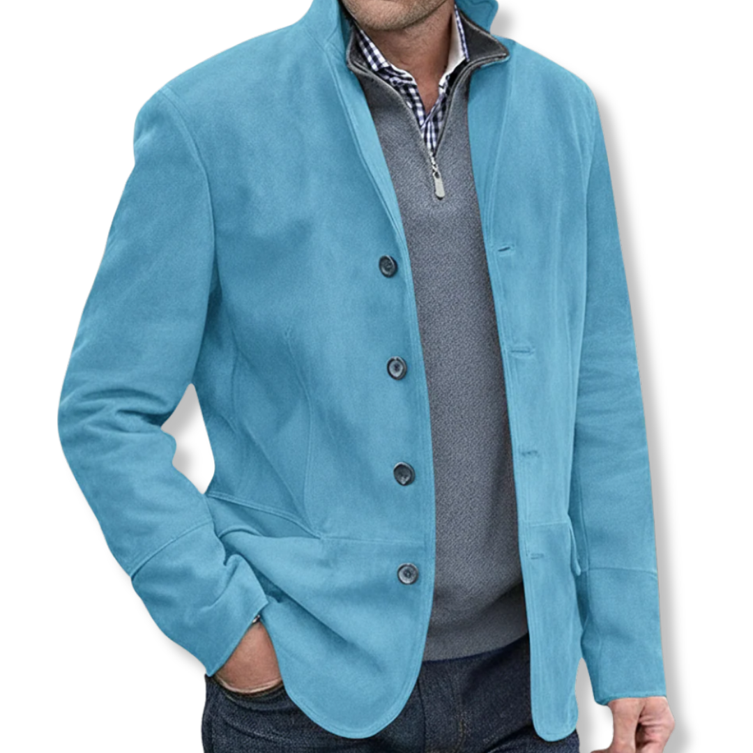 Men's navy tailored fit hip-length jacket with classic button-front closure for refined everyday style