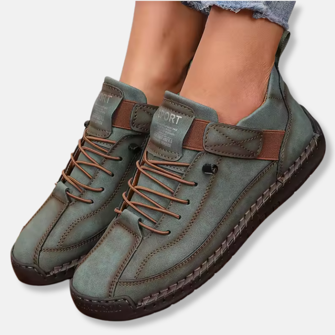 Women's black faux leather mid-calf lace-up boots with anti-slip sole for casual everyday wear
