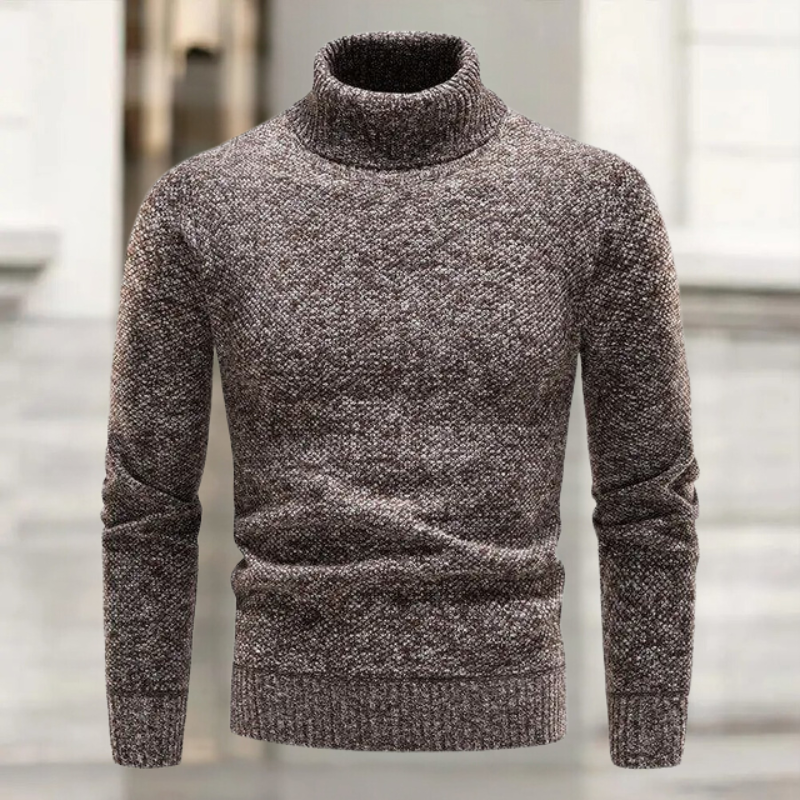 Classic unisex turtleneck knit sweater midweight soft texture ribbed collar everyday warmth