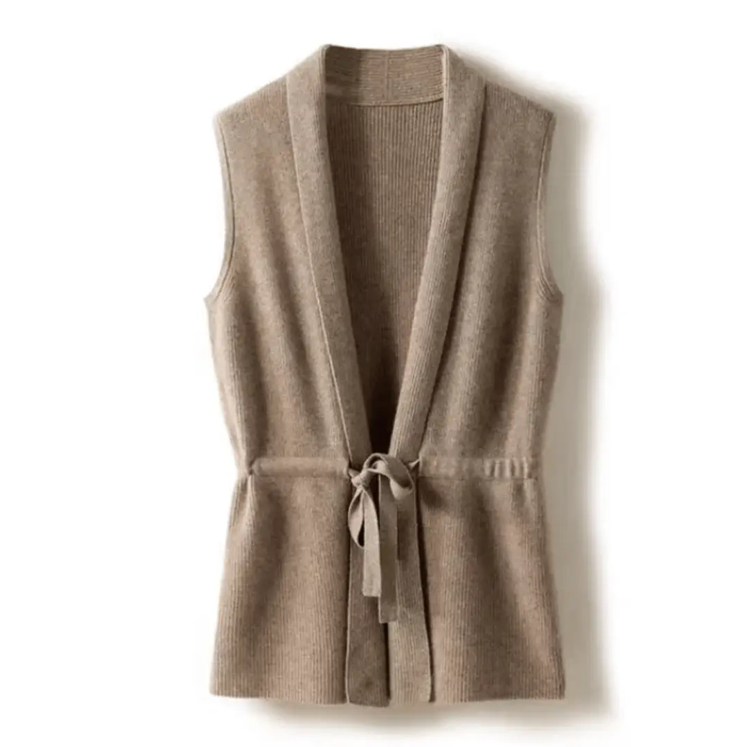 Women's knitted wrap vest open-front cozy layering essential with adjustable tie waist in soft knit
