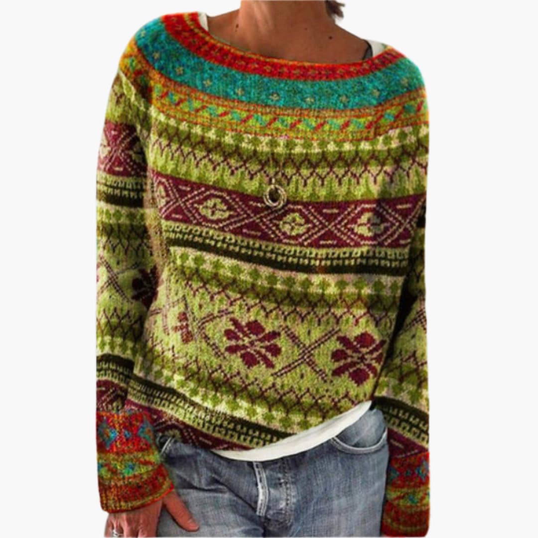 Women's cozy knit sweater round neck tree pattern long sleeves everyday relaxed fit top
