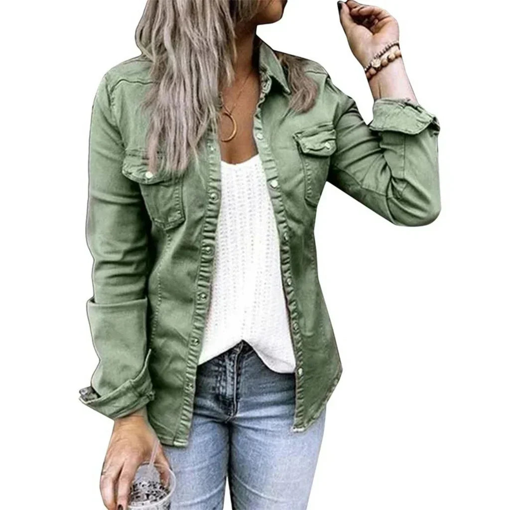 Women's cotton-blend relaxed tailored jacket with button front closure for everyday versatile wear