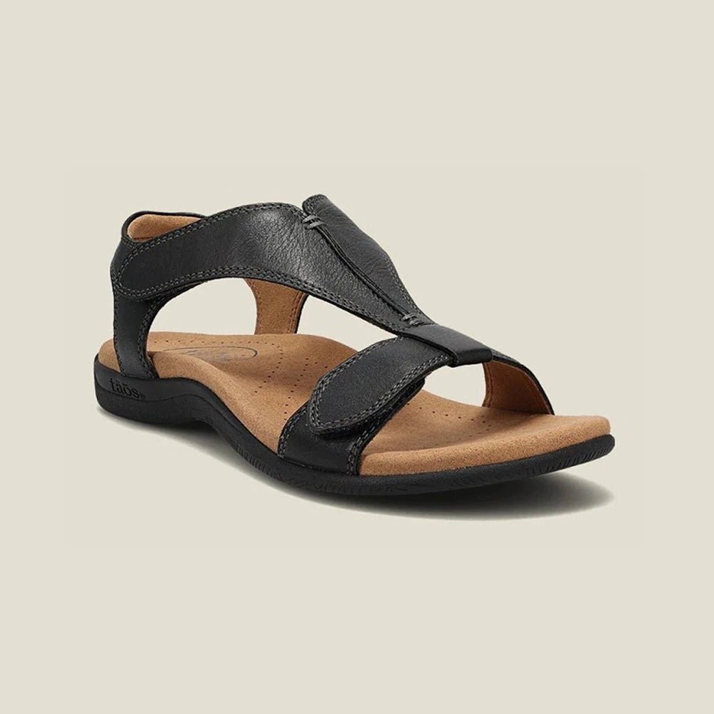 Beige supportive strap sandals with contoured footbed and adjustable straps for all-day comfort