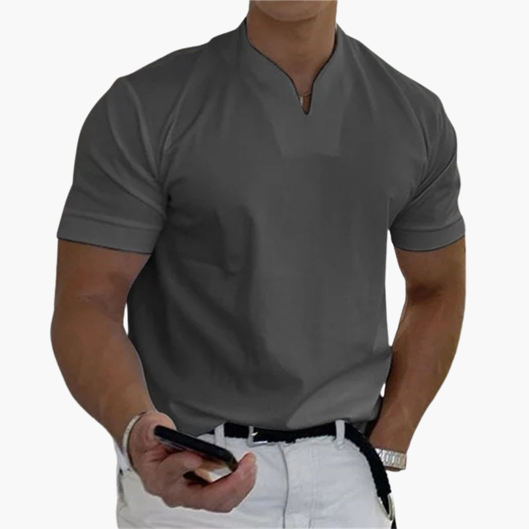 Men's slim fit short sleeve V-neck shirt, breathable moisture-wicking fabric for gym and summer