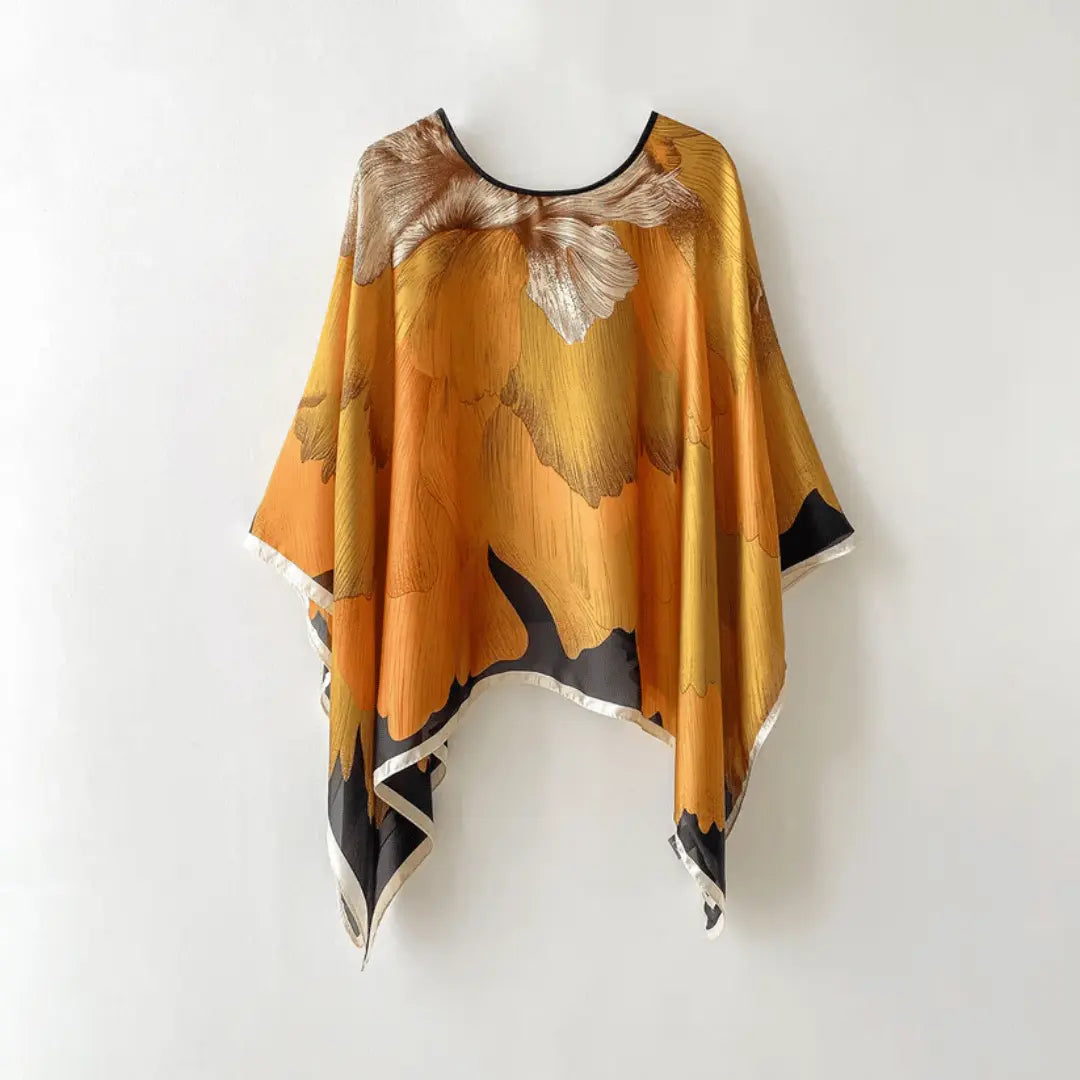Anabella women's silk-like summer blouse handstitched breathable sun-protected nature-inspired pattern