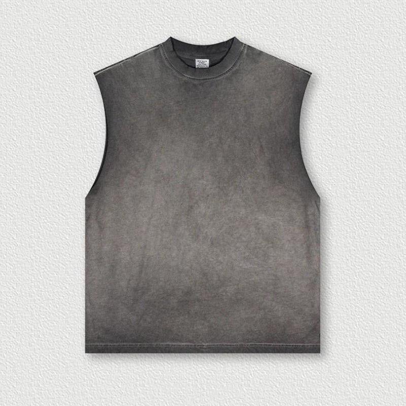 Unisex acid wash cotton tank top oversized crewneck sleeveless retro vintage workout style