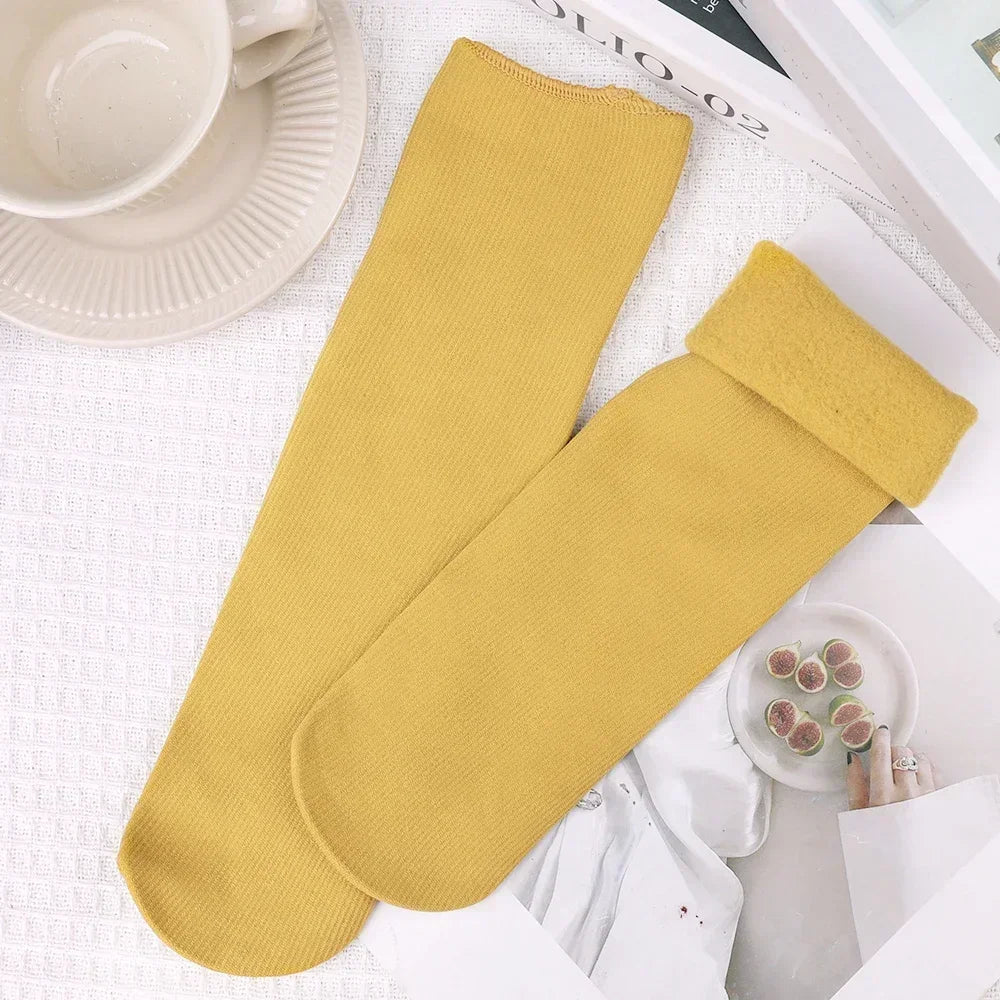 Women's fleece lined ribbed socks set 5 pairs, cushioned cuff velvet soft lining winter warmth