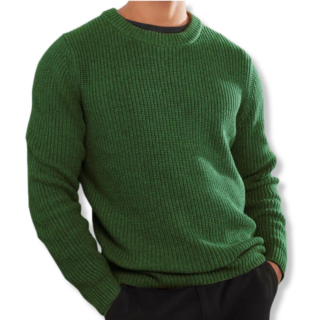 Men's relaxed fit crew neck knit sweater, casual long sleeve layering top with ribbed neckline