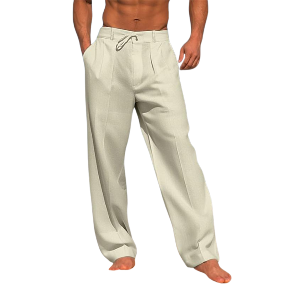 Men's lightweight casual wide-leg pants with drawstring waist, side pockets, relaxed summer fit