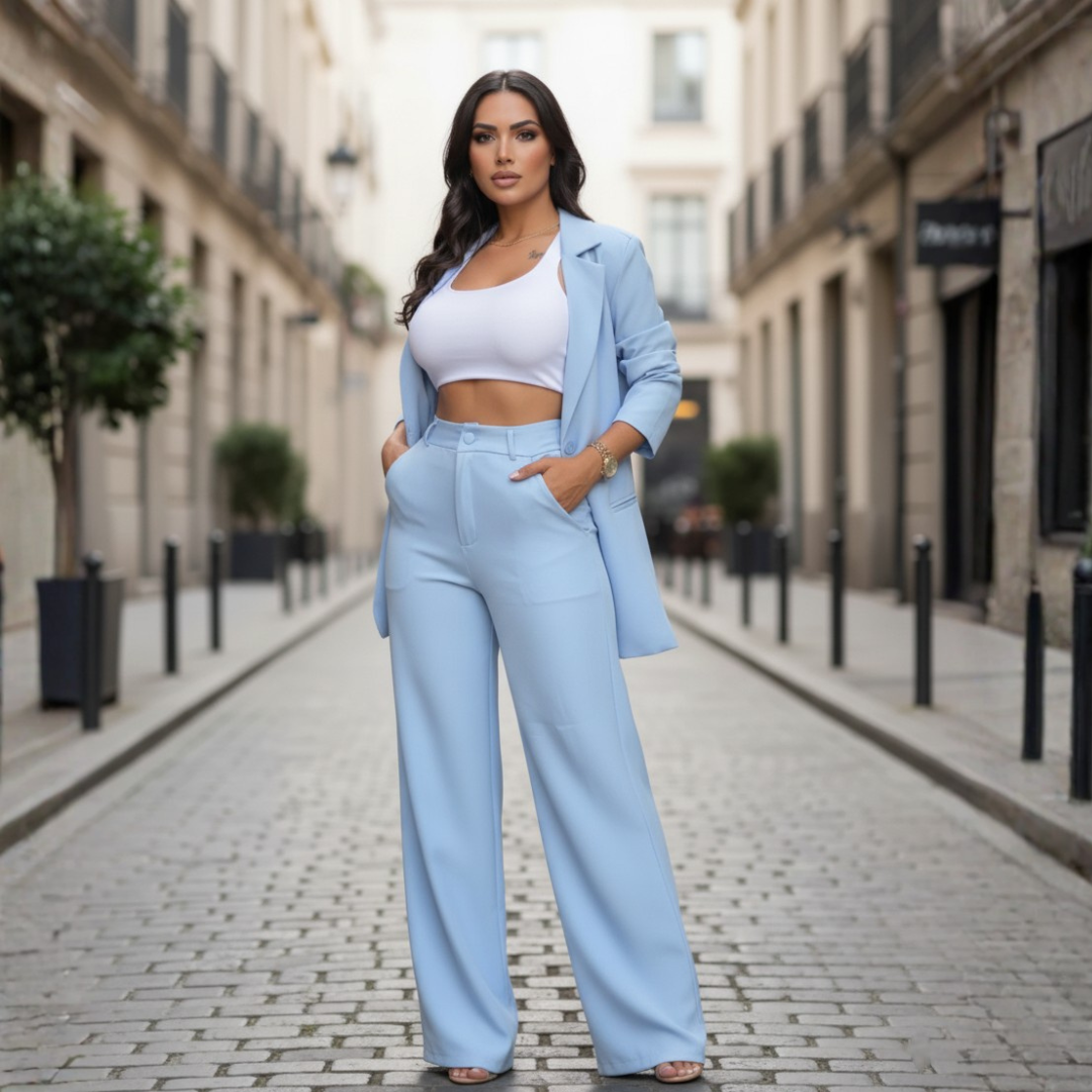 Women's two-piece suit set blazer and palazzo pants professional polished office look premium fabric