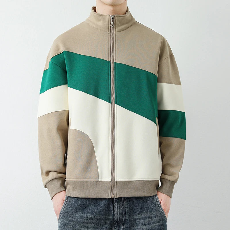 Zephyr unisex color block zip jacket geometric design mid-weight full-zip modern outerwear