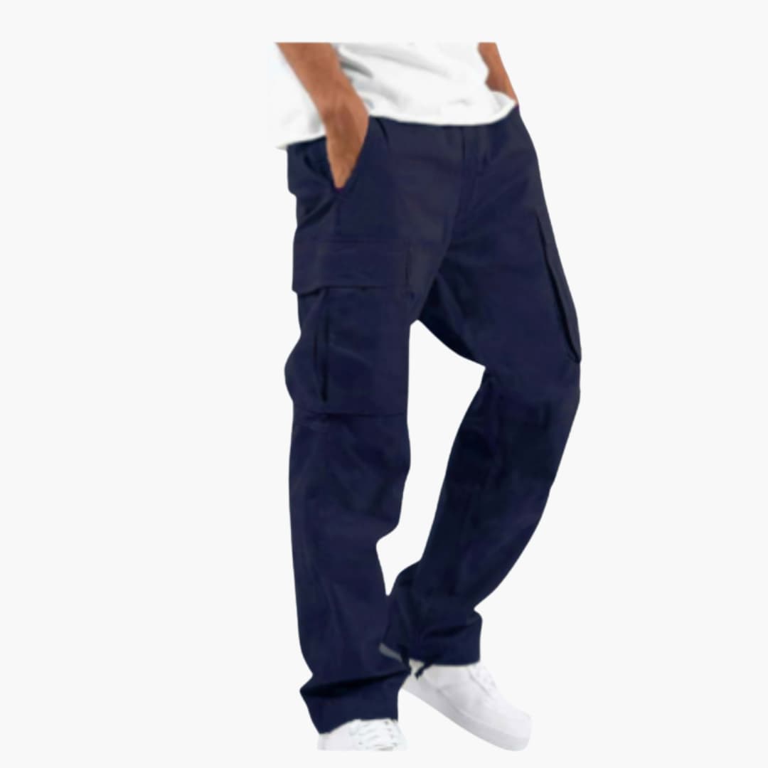Men's wide-leg cargo pants relaxed fit streetwear style with multiple functional pockets everyday comfort