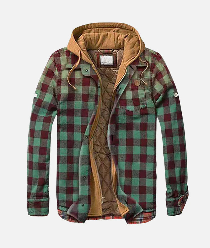 Men's patchwork hooded jacket warm quilted lining casual cold weather outdoor wear