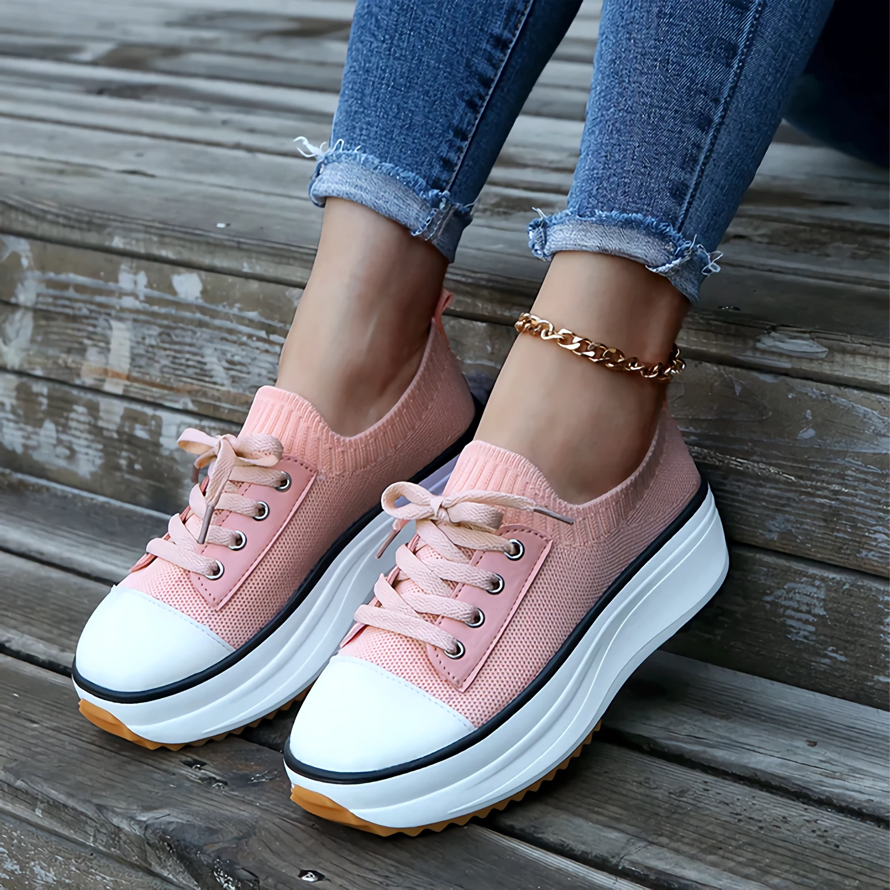 Women white orthopedic platform sneakers lace-up low-top silhouette with supportive sole casual wear