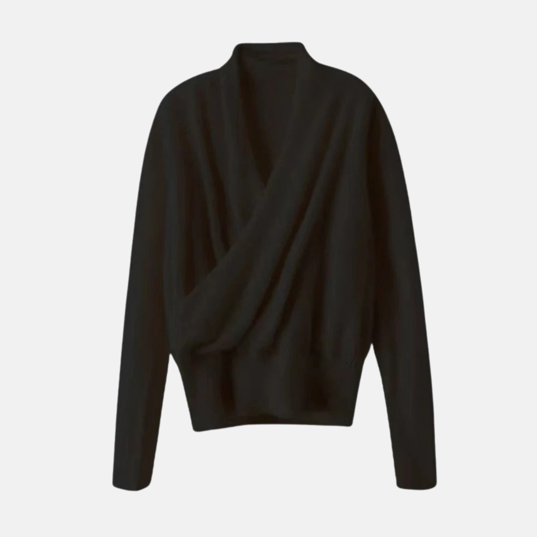 Women's wrap sweater relaxed fit soft knit ribbed waist long sleeve V-neck cozy fall style