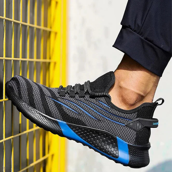 Aroen black industrial safety shoes with steel toe cap, durable design for all-day worker comfort