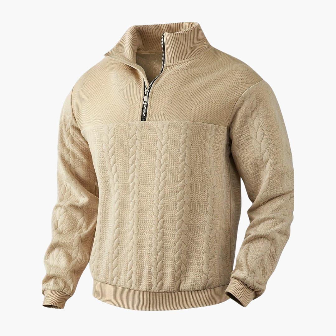 Men's gray half-zip pullover relaxed fit cozy fleece collar modern casual everyday style