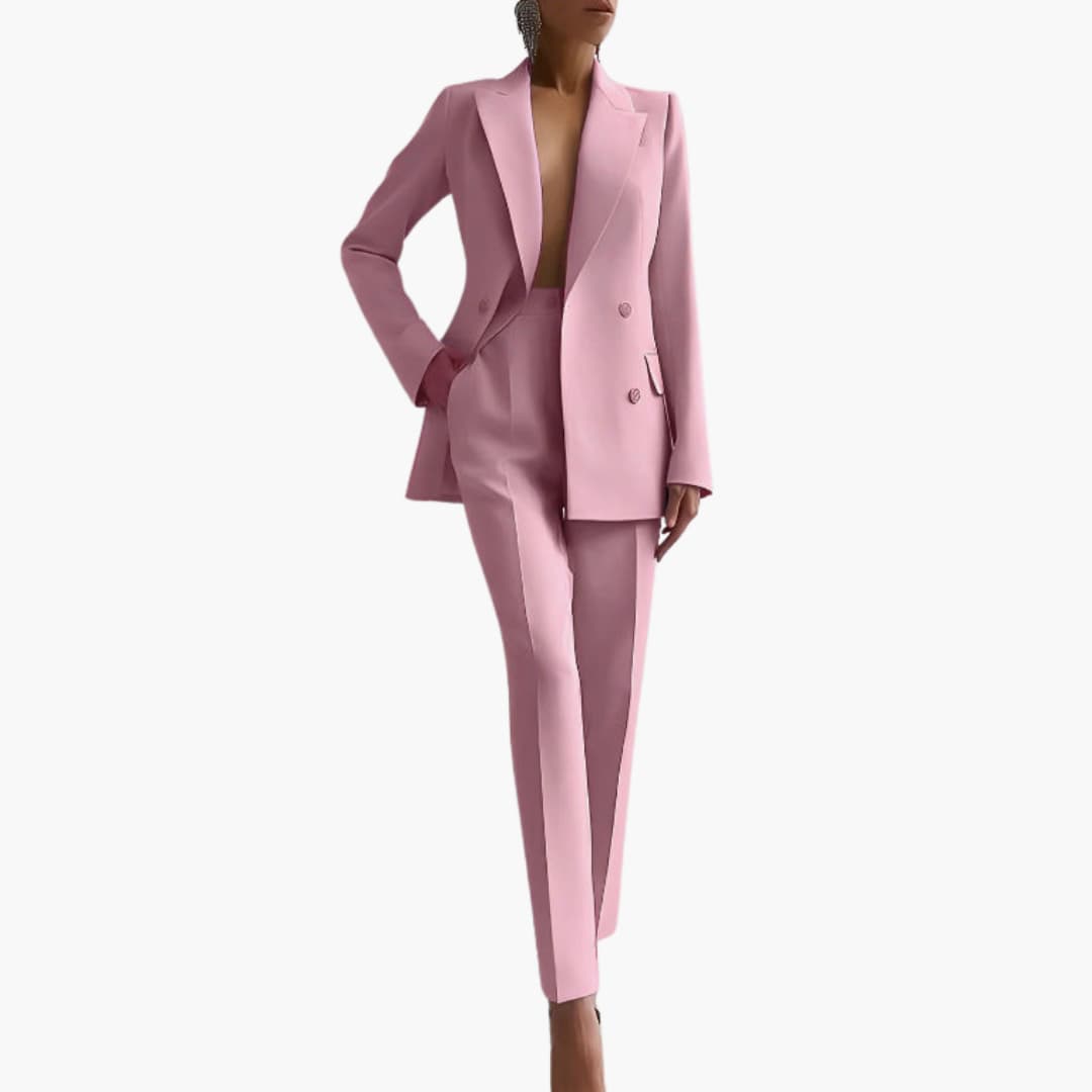 Women's office suit set blazer straight trousers notched lapel finely woven professional workwear