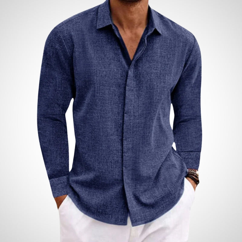 Fraten unisex pure linen long sleeve shirt breathable lightweight clean front finish