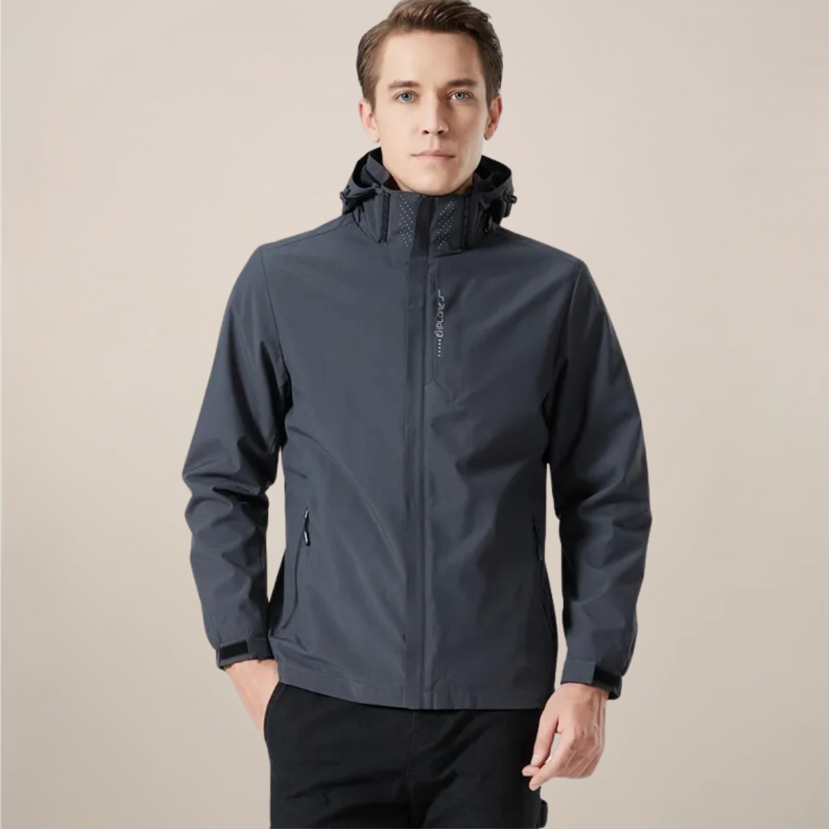 Unisex lightweight windbreaker jacket stand collar full-zip casual outerwear with secure side pockets