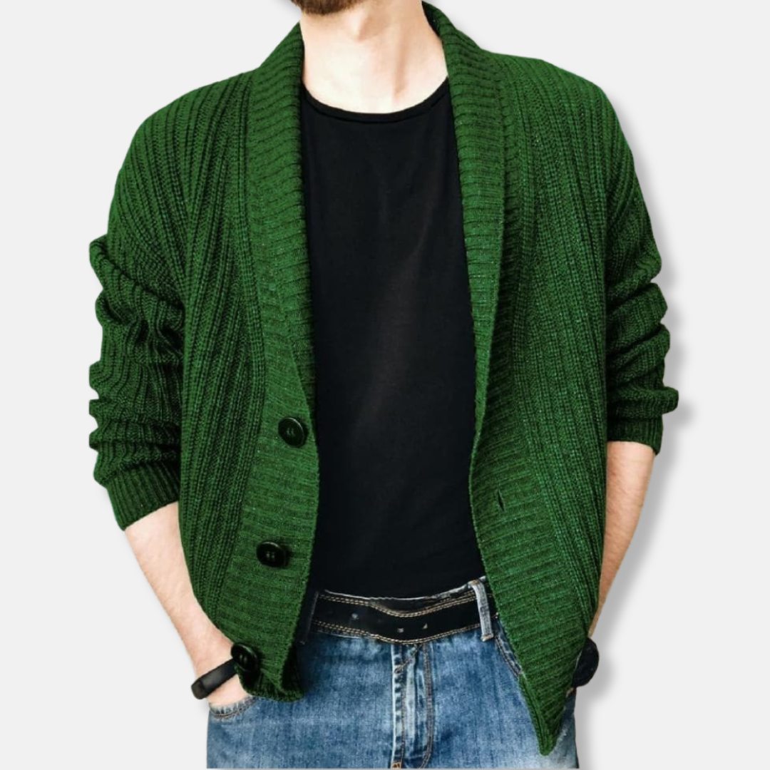 Men's relaxed fit shawl collar cardigan button-front everyday layering versatile winter knitwear