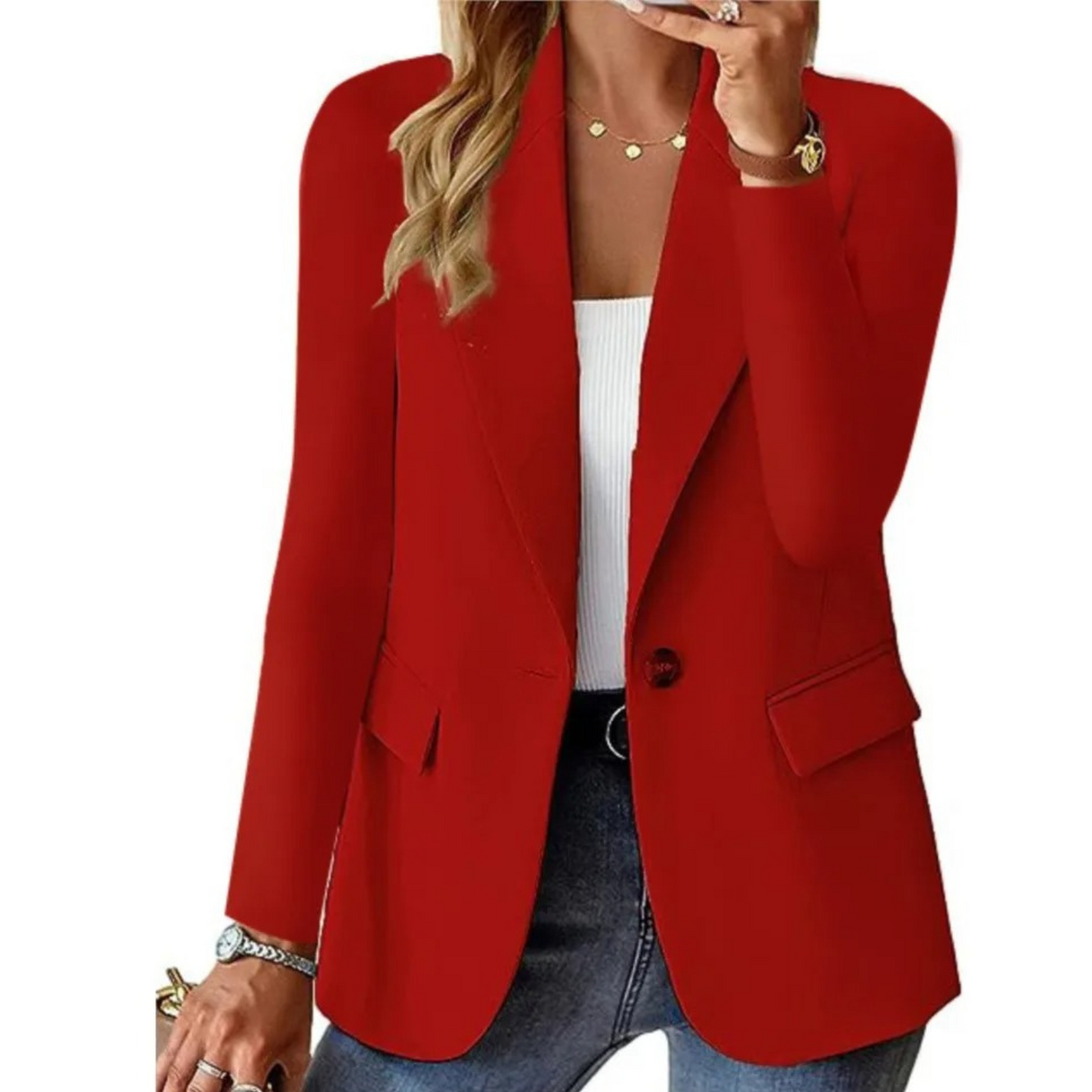 Women's slim fit blazer notch lapel single-breasted button closure office to evening style