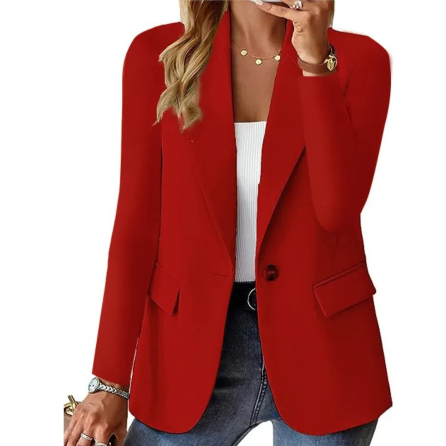 Women's slim fit blazer notch lapel single-breasted button closure office to evening style