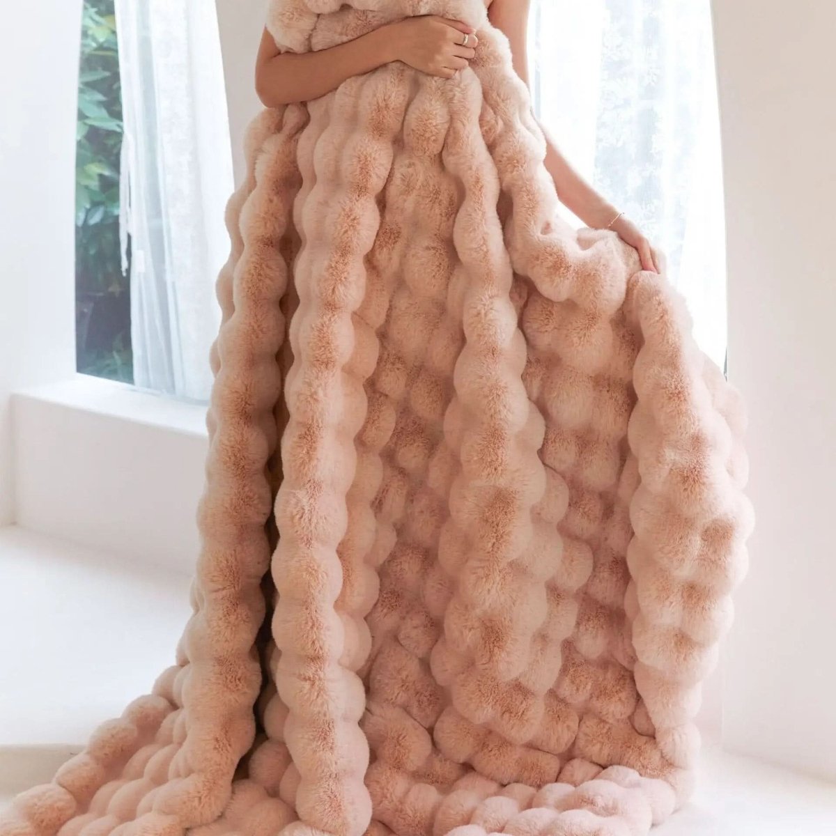 Neutral cream ultra-soft fleece throw blanket with minimalist quilted pattern for cozy sofa styling