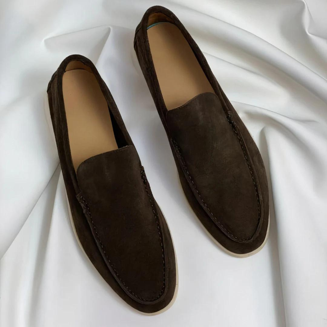Erik men's brown genuine leather loafers sleek silhouette with memory foam cushioned insole