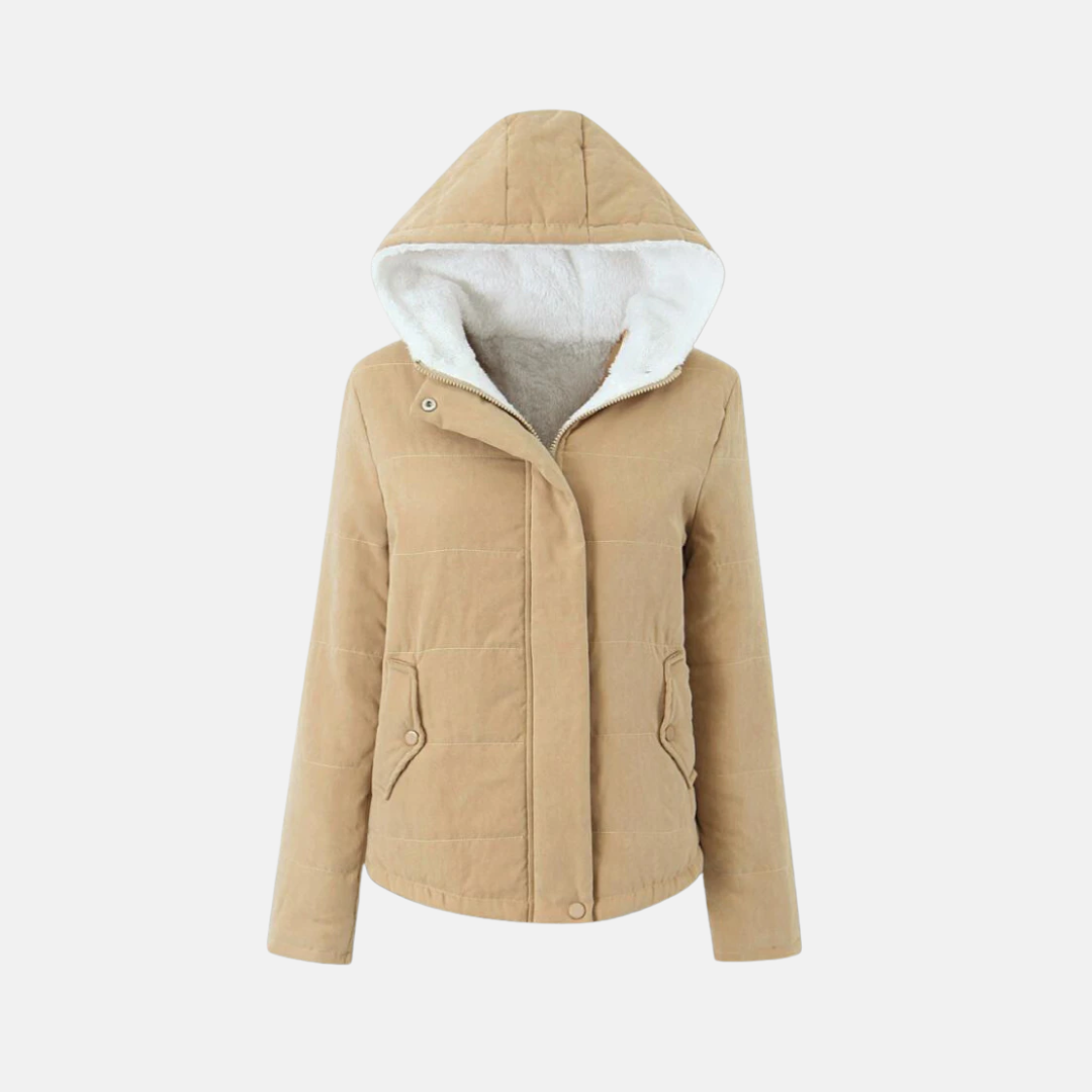 Women's quilted padded hooded jacket fleece-lined with snap closure for everyday outdoor warmth