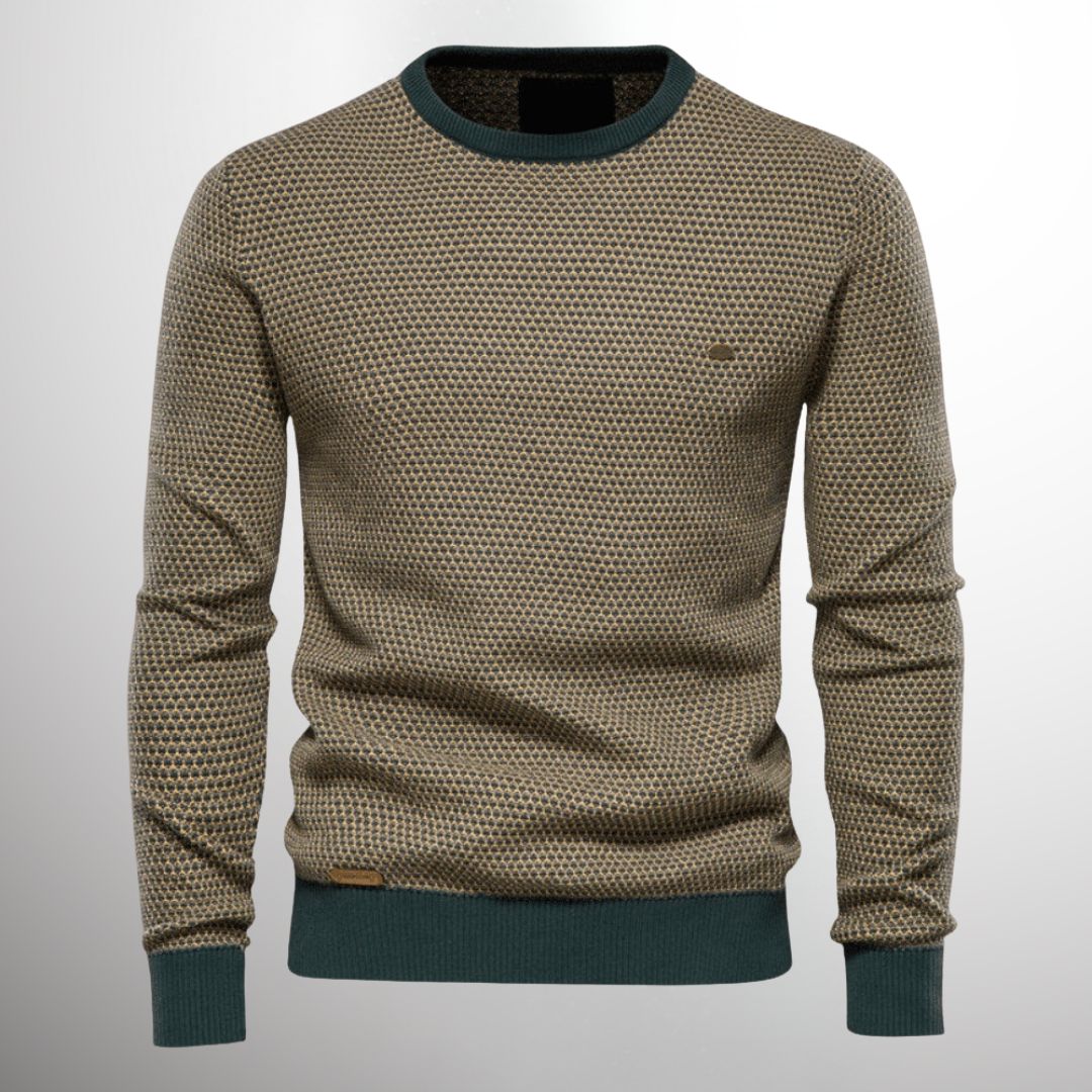 Men's premium cotton knit sweater, cozy breathable long-sleeve style for autumn layering
