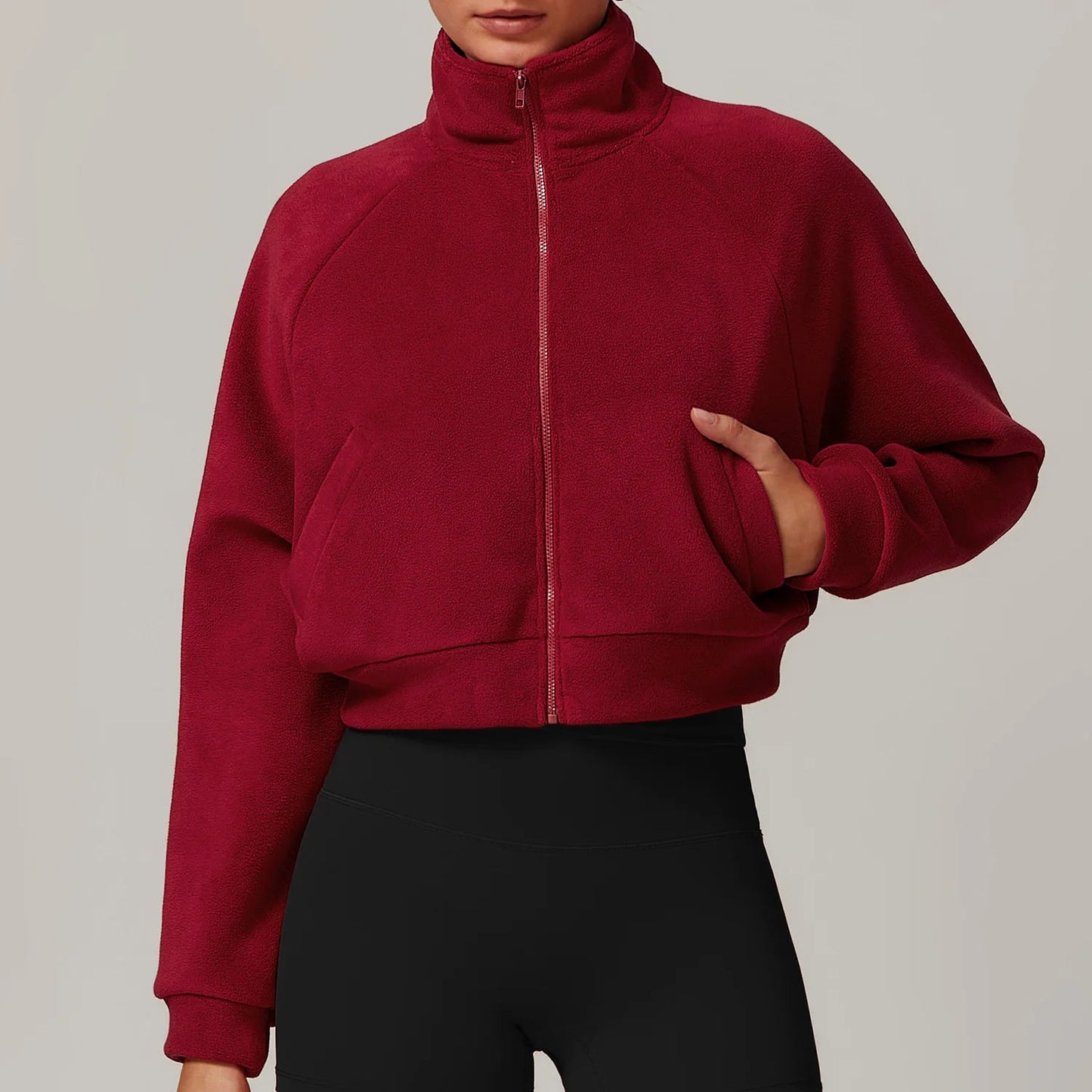 Serenity windproof fleece jacket in neutral tone, high-neck cozy cut with anti-pill durable fabric