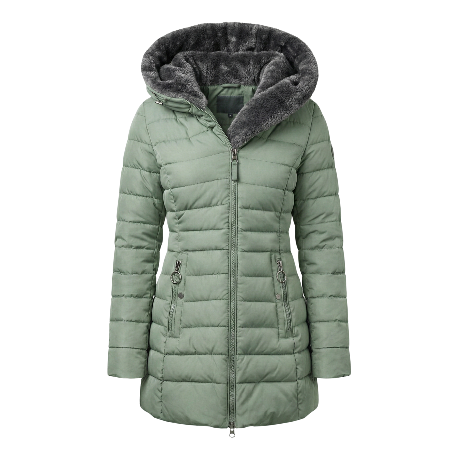 Women's quilted winter down jacket with hood, thermal insulation, lightweight fit for cold weather