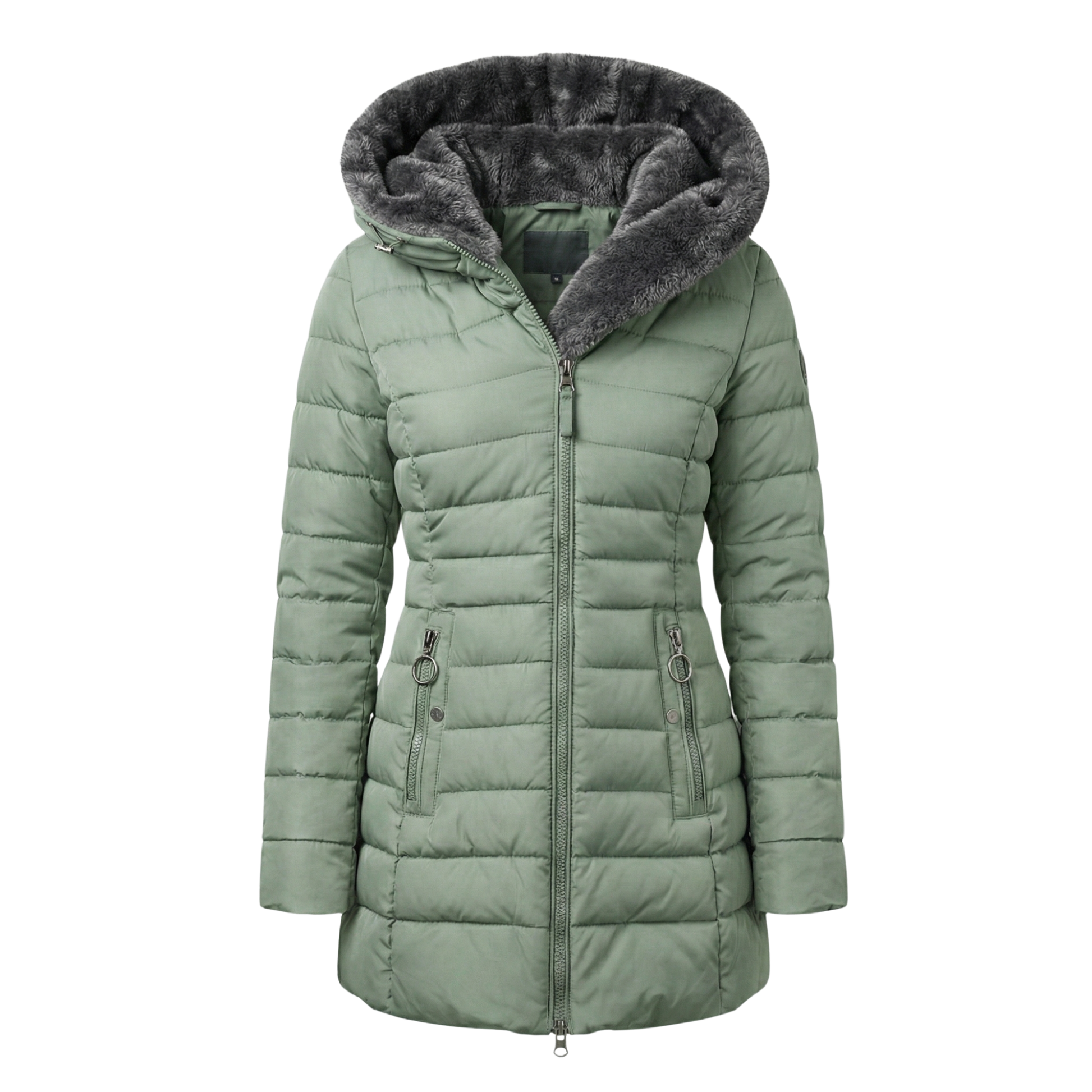 Women's quilted winter down jacket with hood, thermal insulation, lightweight fit for cold weather