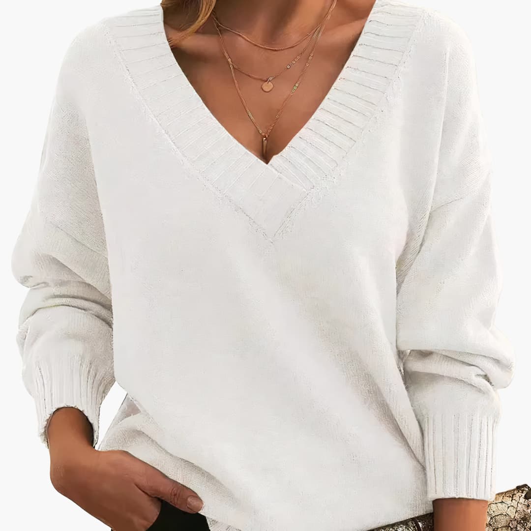 Women's tailored fit V-neck pullover cozy knit top in versatile style for cool days