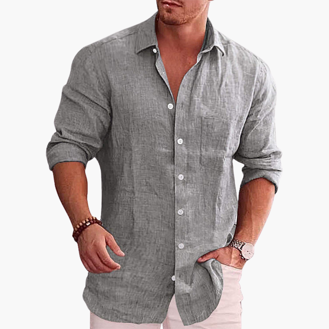 Men's lightweight breathable button-up shirt slim fit classic placket summer office casual