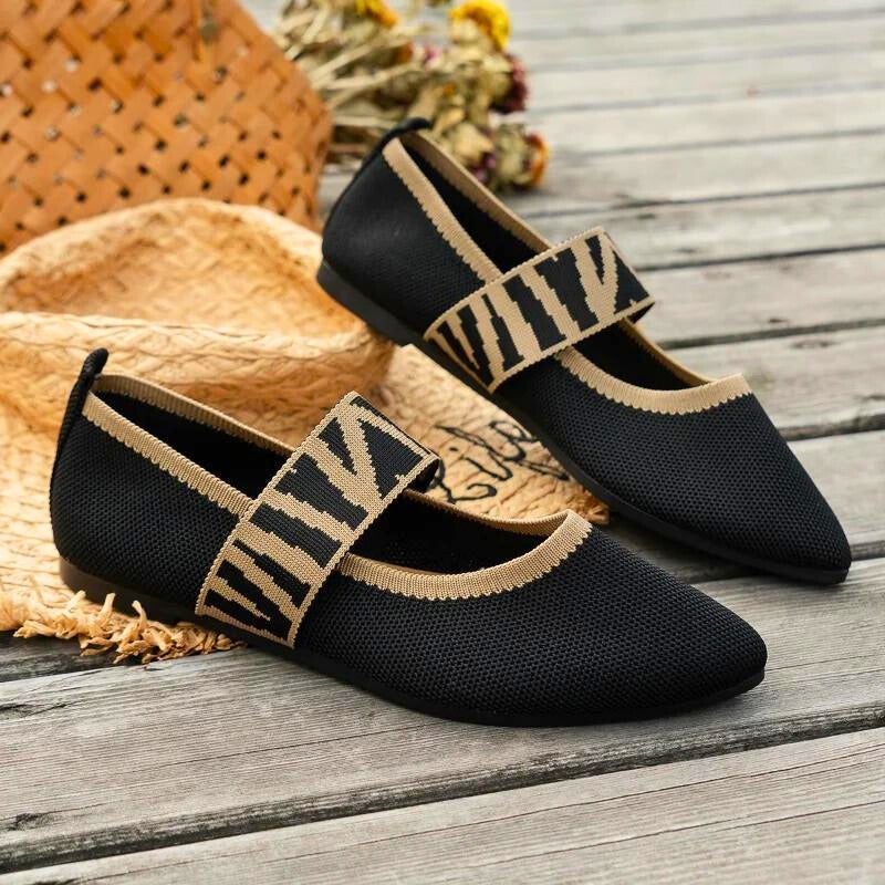 Women's canvas ballet flats with orthopedic footbed, elastic secure fit, breathable everyday comfort shoes