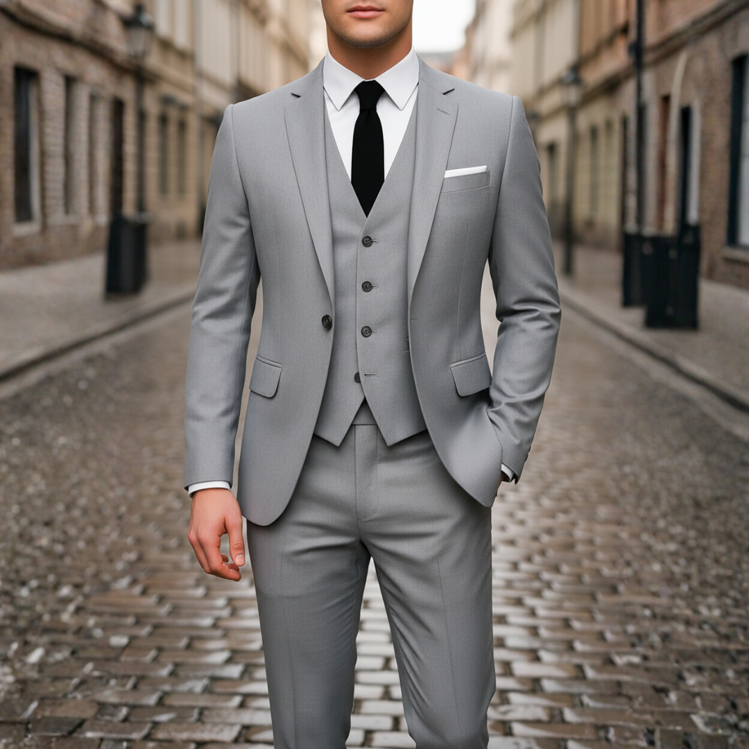Men's slim fit 3-piece wool blend suit charcoal modern cut business professional style
