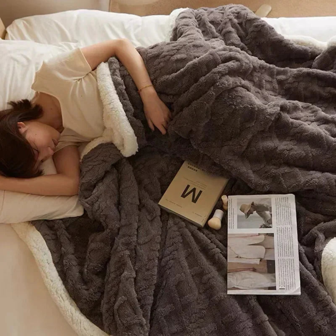 Thick fluffy winter blanket ultra-cozy soft warmth for bedroom and sofa cold nights
