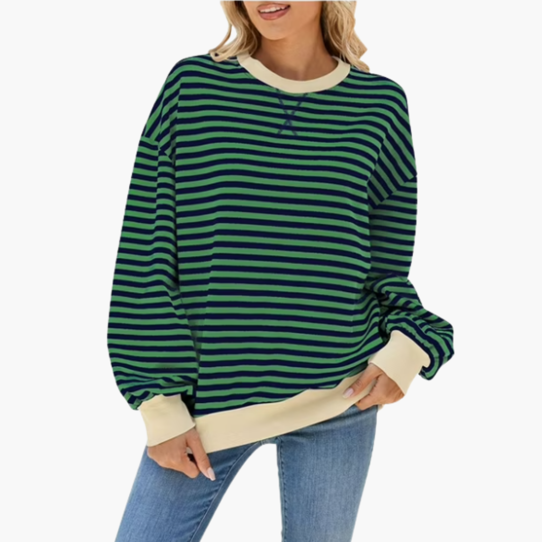 Women's striped oversized sweatshirt cozy relaxed fit long sleeve pullover with bold horizontal stripes