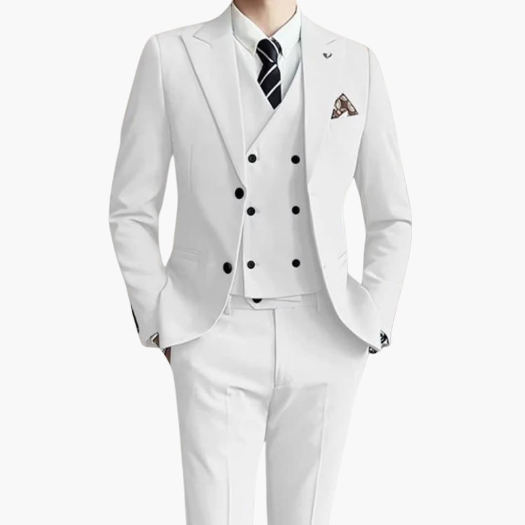 Men's slim fit 3-piece suit breathable fabric sharp silhouette ideal for weddings and formal events