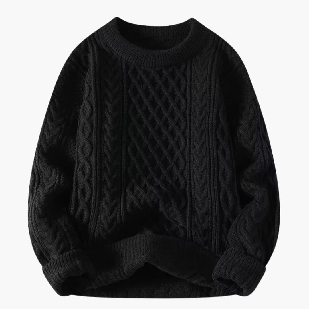 Women's cable knit sweater round neck long sleeve ribbed hem cozy textured winter pullover