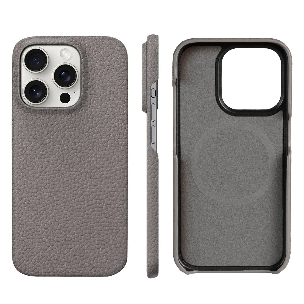 Executive genuine leather iPhone case slim profile raised edge lens protection premium microfiber interior