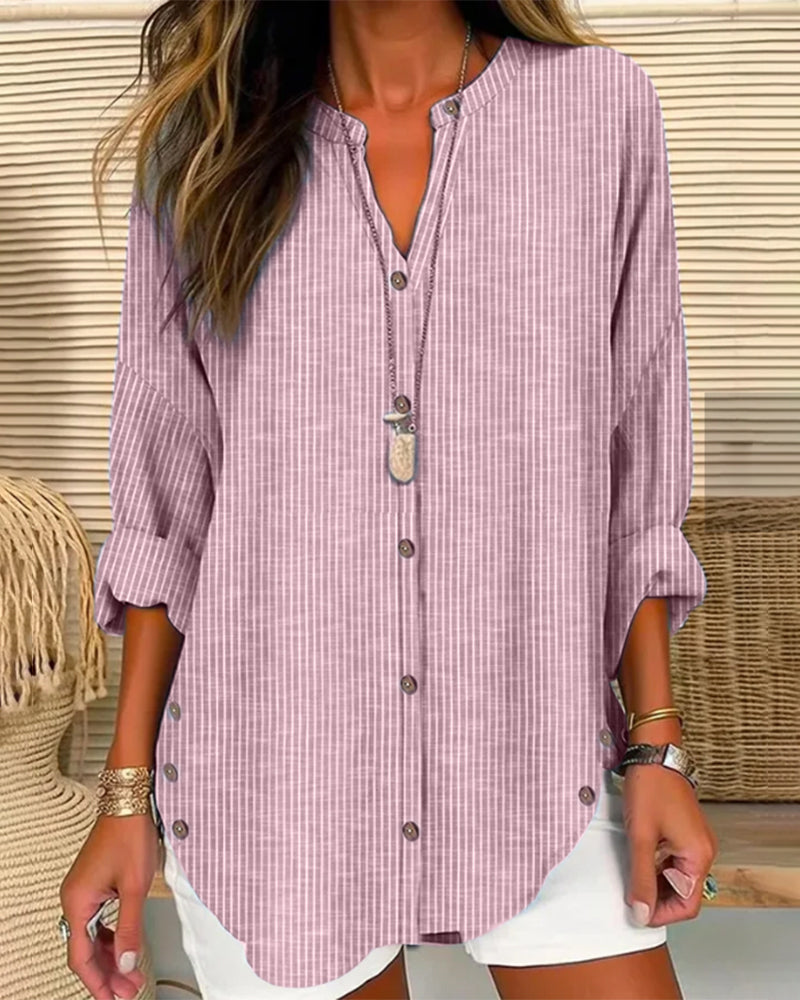 Women's striped V-neck top casual chic relaxed fit versatile office weekend style