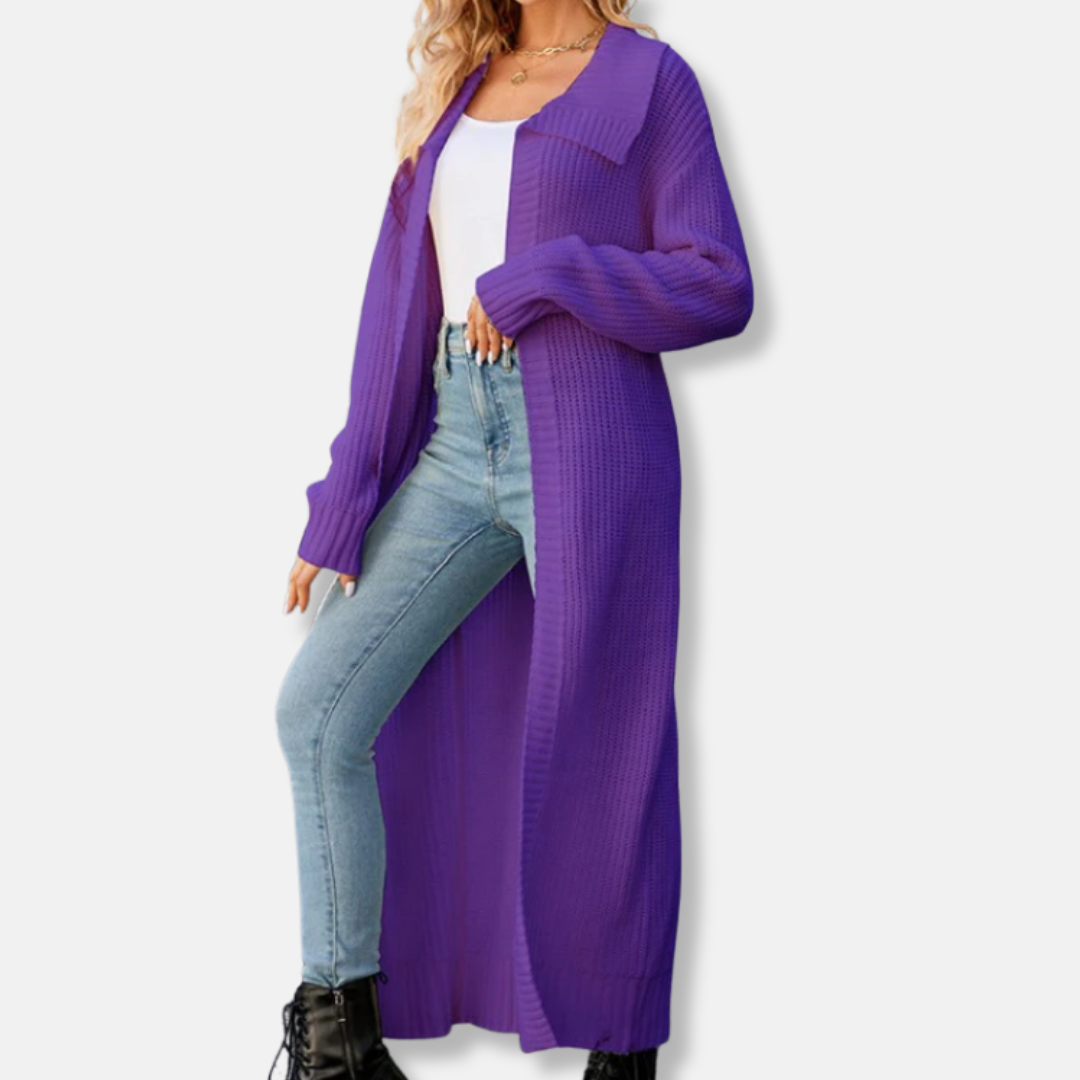 Women's wool blend maxi cardigan loose relaxed fit cozy knit layering essential for fall and winter