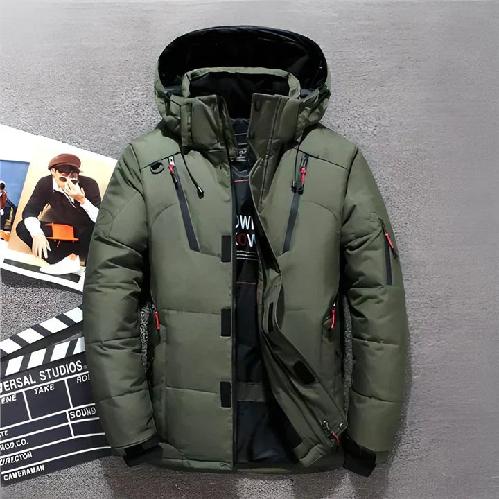 Men's waterproof insulated hooded winter jacket for extreme cold, weatherproof polyester coat